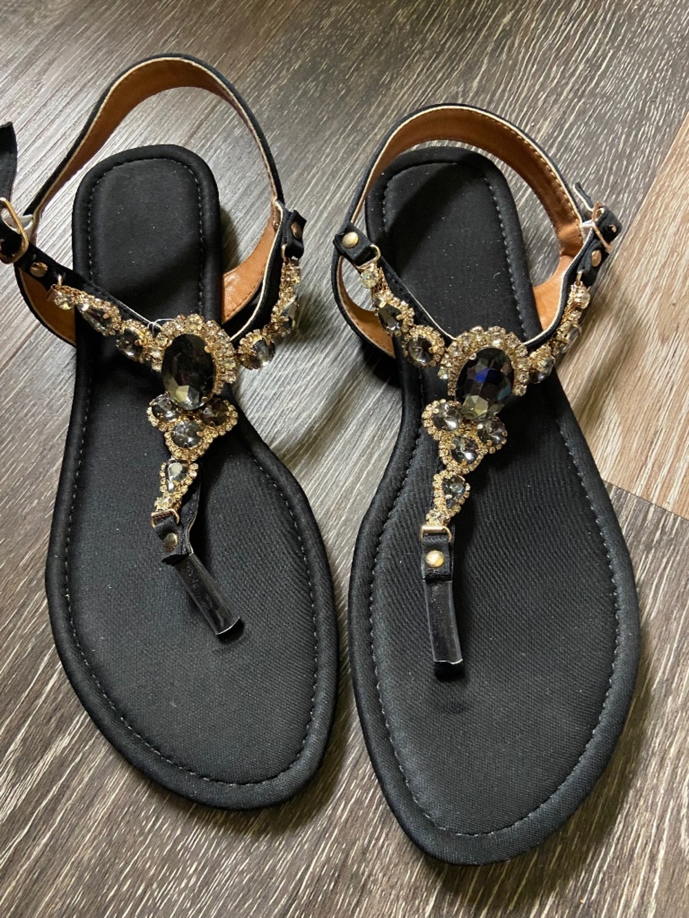 Black Rhinestone Thong Sandals